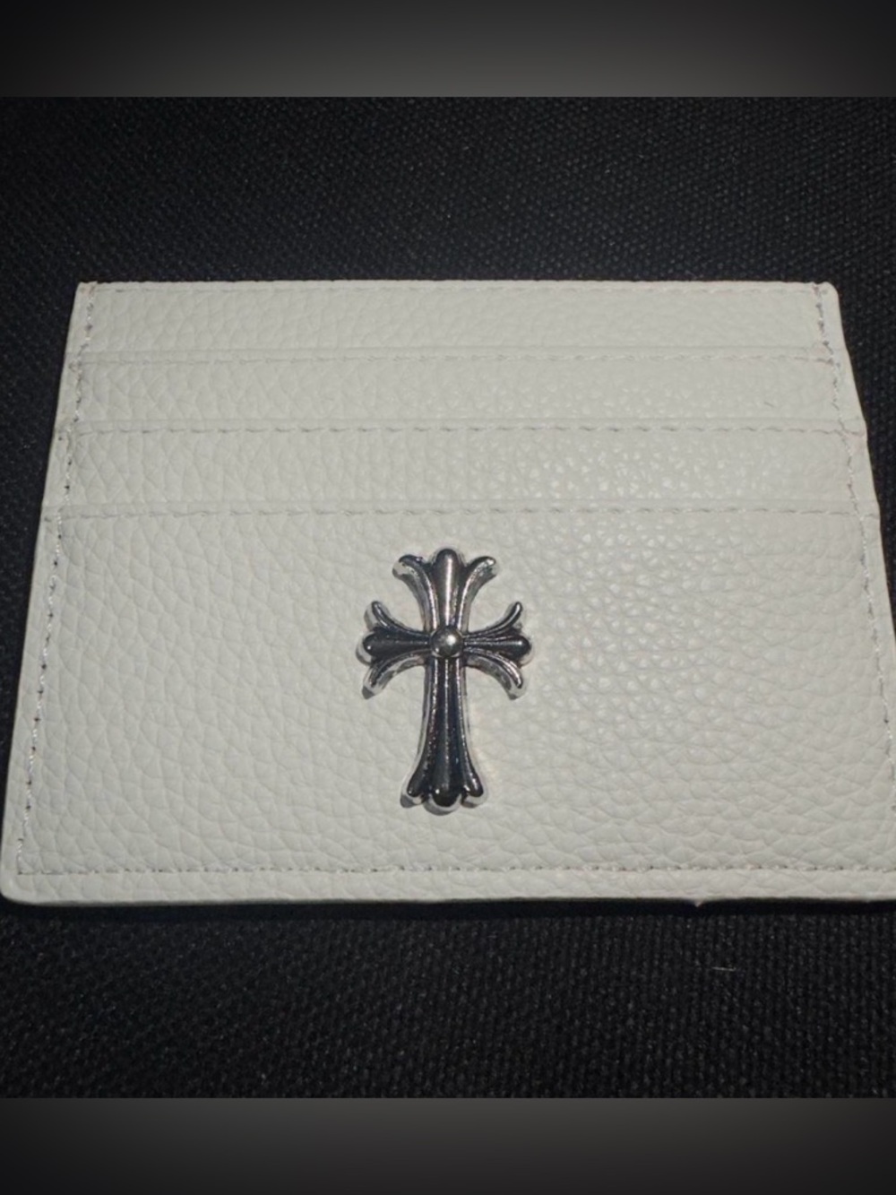 White Men’s Leather Card Holder with Silver Cross Accent